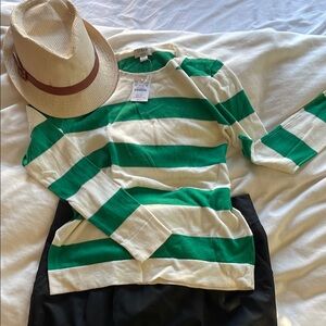 J. Crew Green and White Long Sleeve Tee